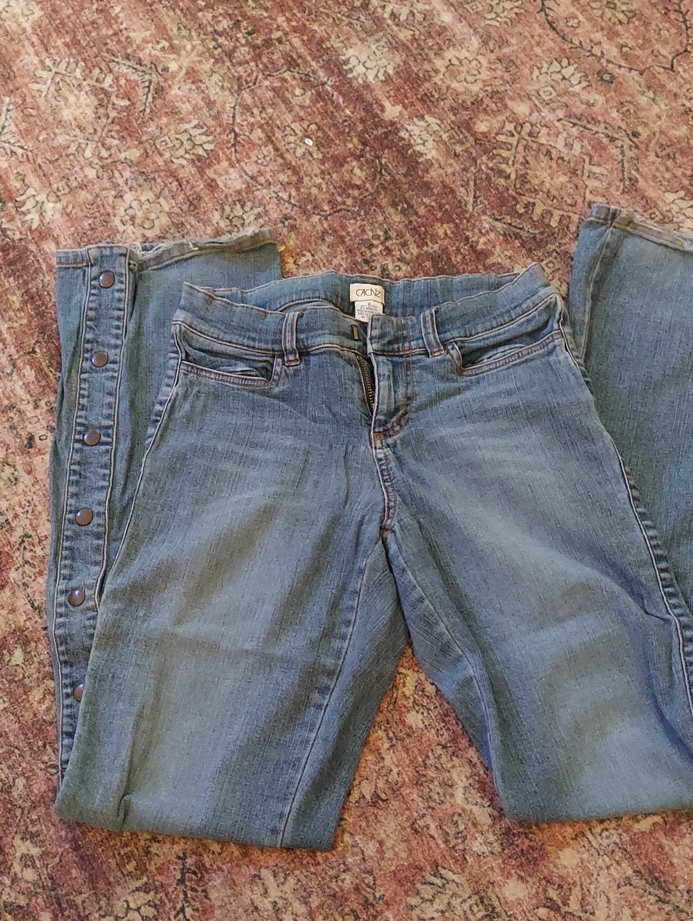 Vintage Cache Medium Blue Straight-Leg Jeans with Snap Side Trim